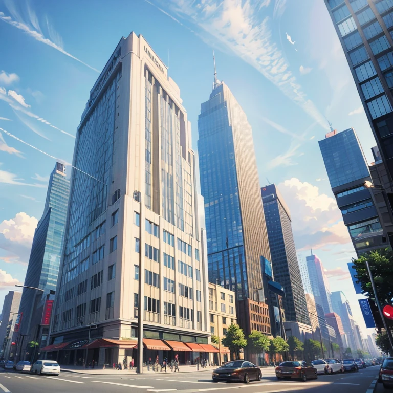 department store,Towering,Exterior of the entire building,wood,skyscraper,Towering,Located in a bustling downtown area,Individual buildings,blue sky and white clouds