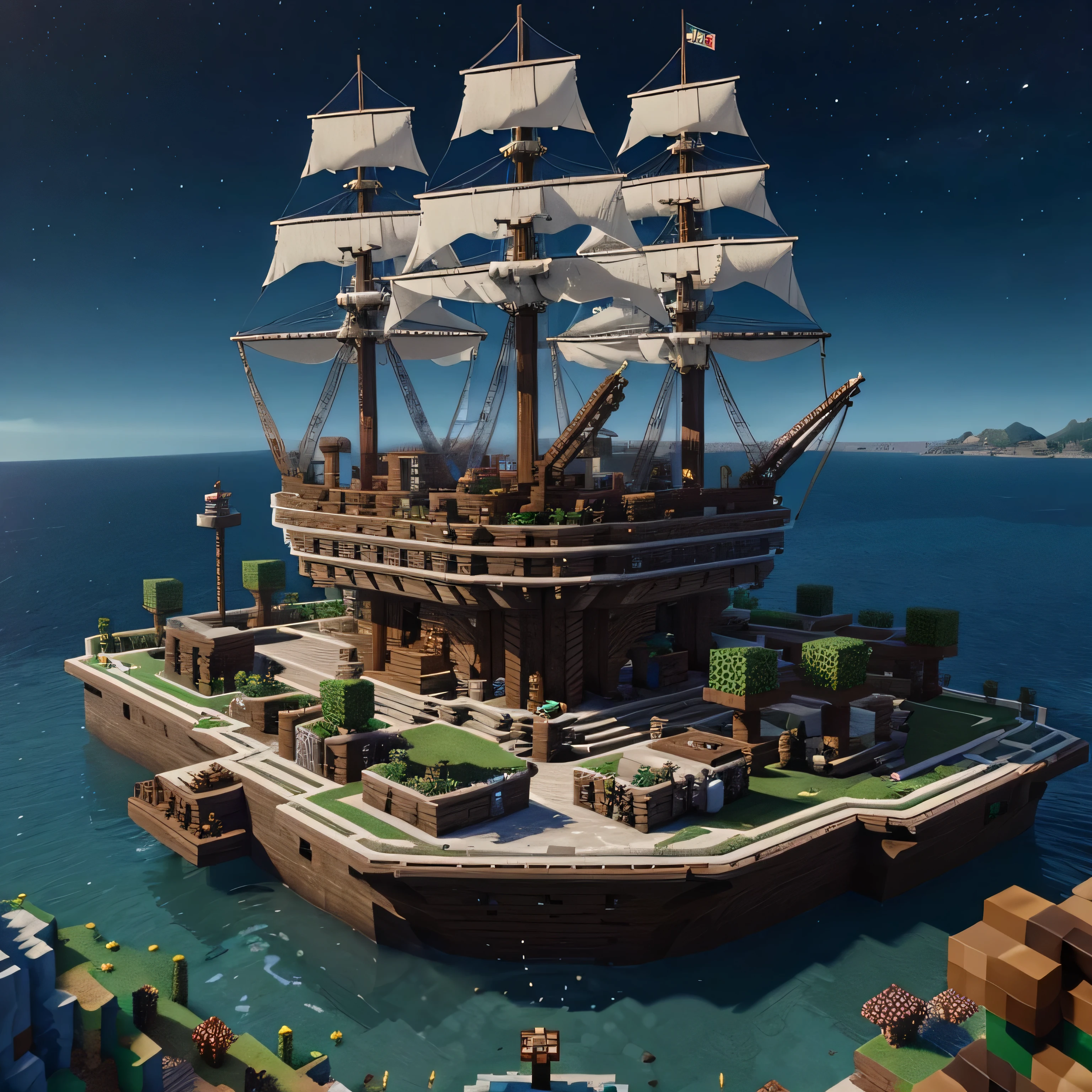 Minecraft Deepslate Dockyard with Mushroom Biome Inspired Ships