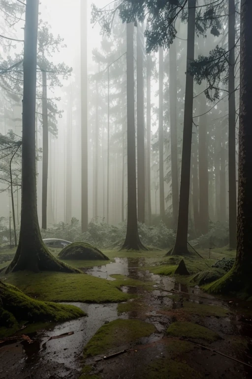 forest rainy day, indoor view