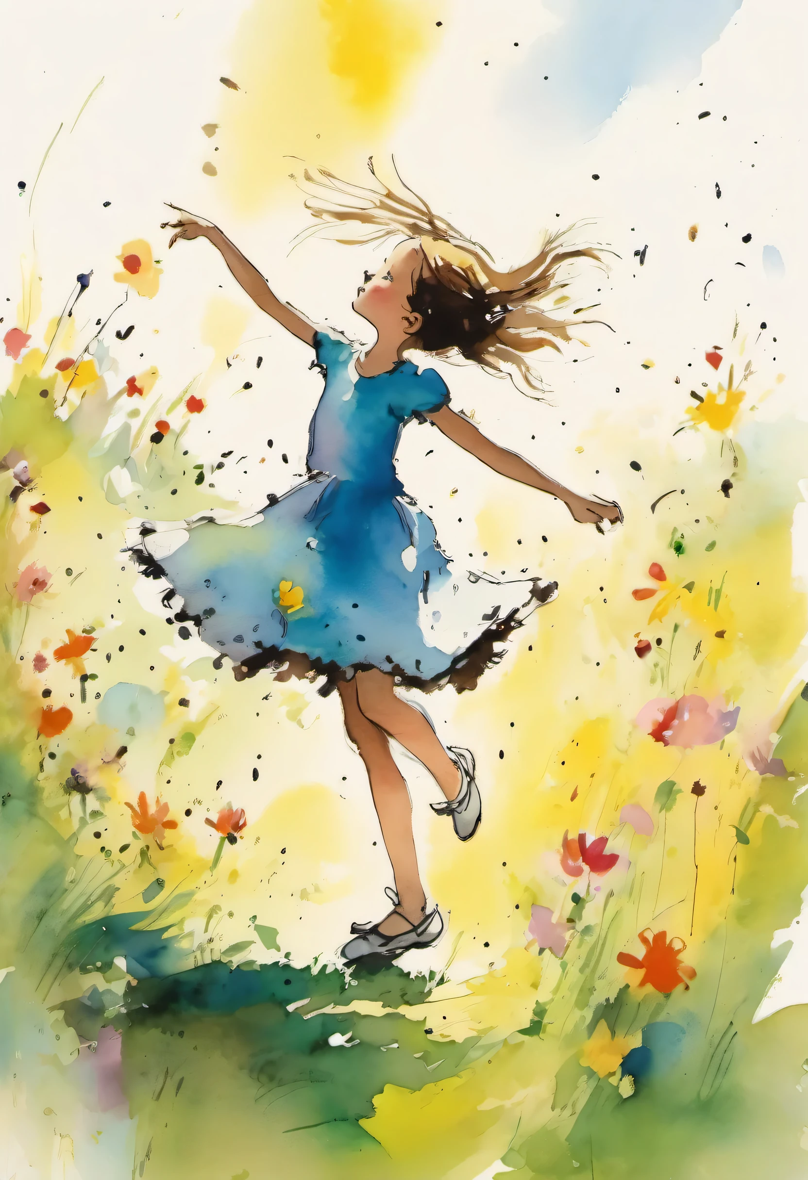 Quentin Blake style photo、A girl dancing in the spring sunshine、Portrait、High resolution、Beautiful poop、highest quality、masterpiece、very detailed