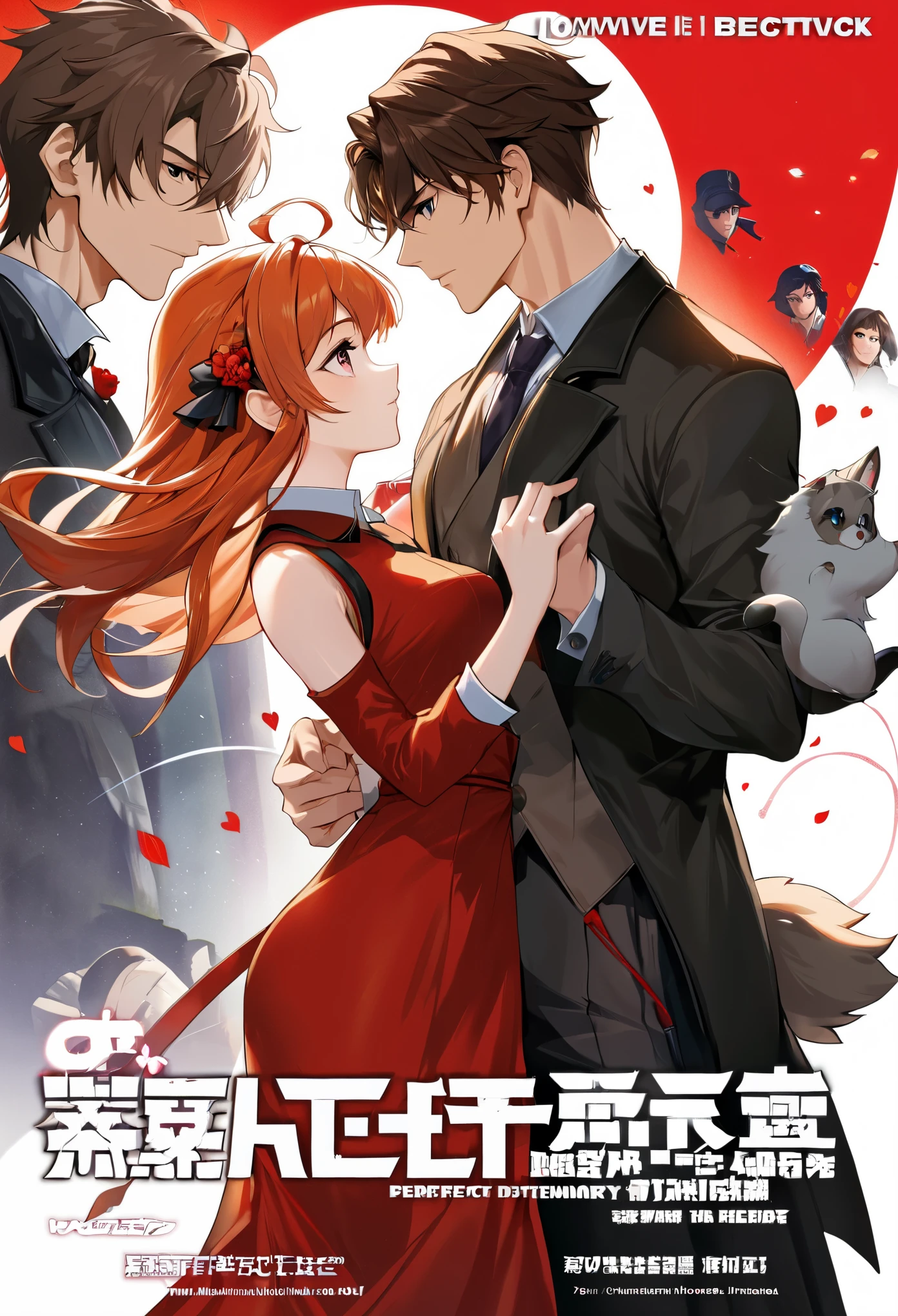 movie poster, movie artwork, concept art of action movie, romance novel cover, highres, top quality, best quality, perfect artwork, absurdres, perfect anatomy(couple, young 1male detective, 1woman in Chinese dress)(furry, kemono, anthro)with some elements of 007,