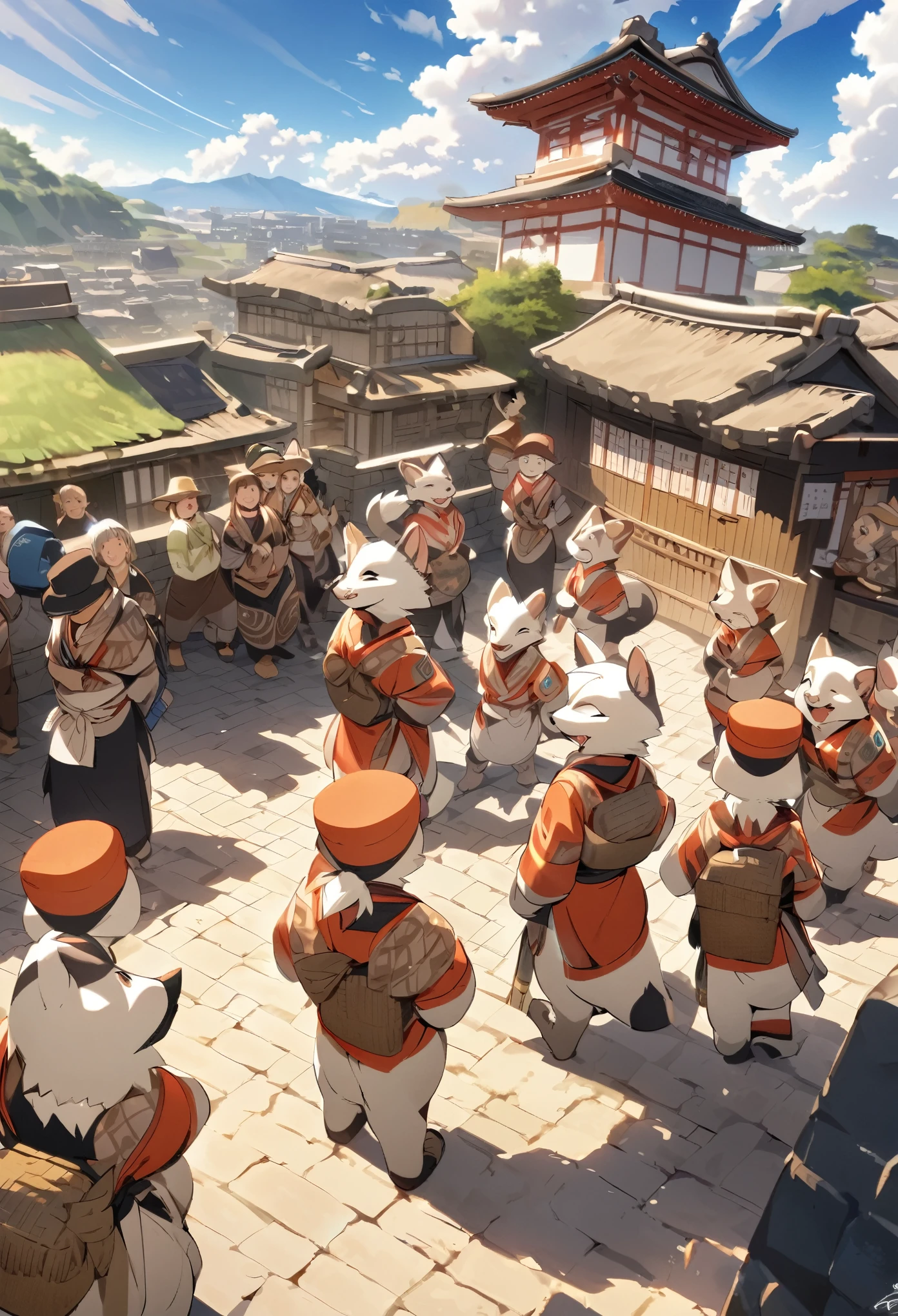 super high resolution, detailed background, World Heritage Site, 6+boys, 6+girls, Happy, joyful, absurdres(Photos of solo travelers)(kemono, furry anthro),