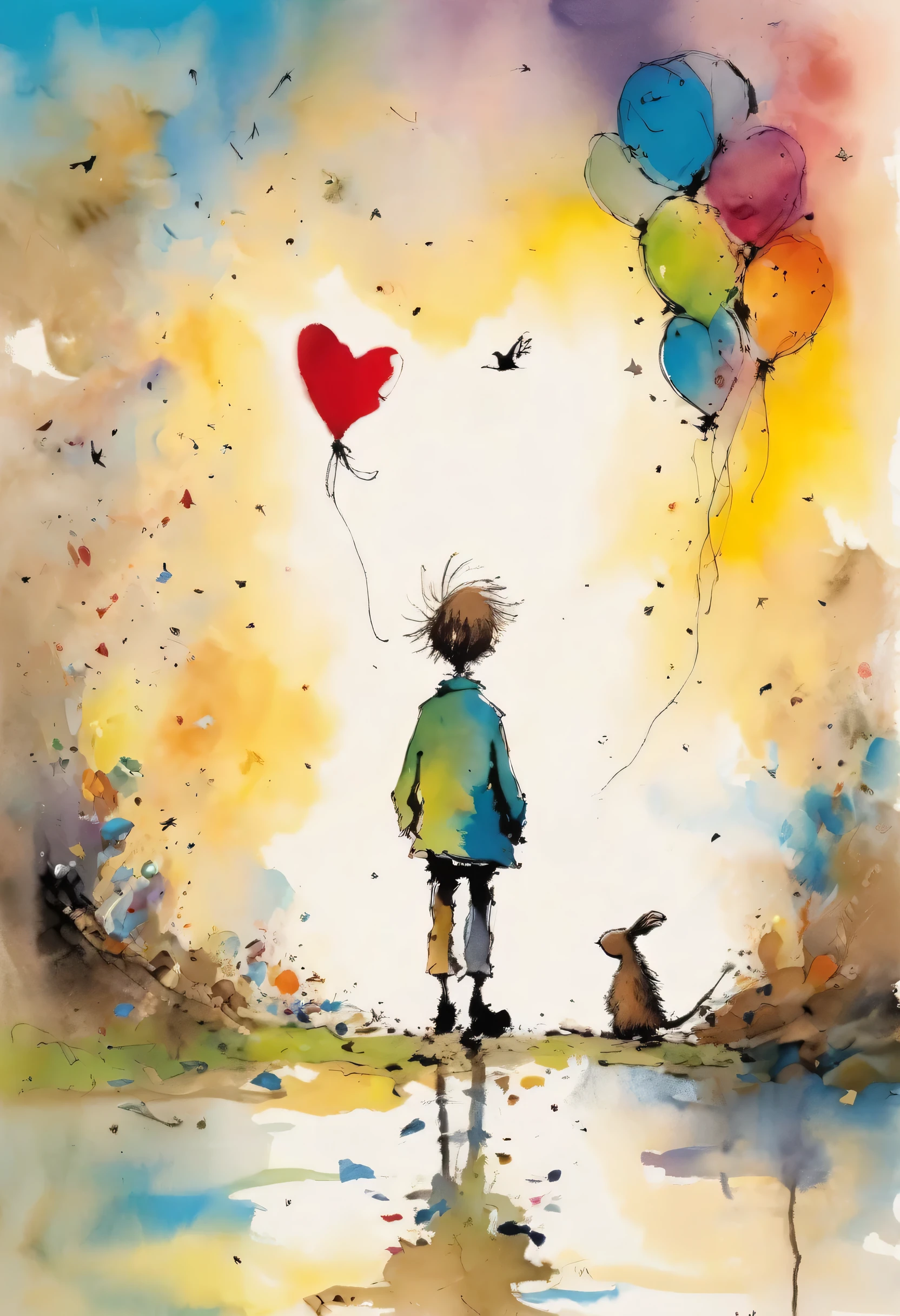 Quentin Blake style photo、A world filled with love、Perfect World、A God who gives love to all he sees、The light of love is dazzling、Portrait、High resolution、Beautiful poop、highest quality、masterpiece、very detailed