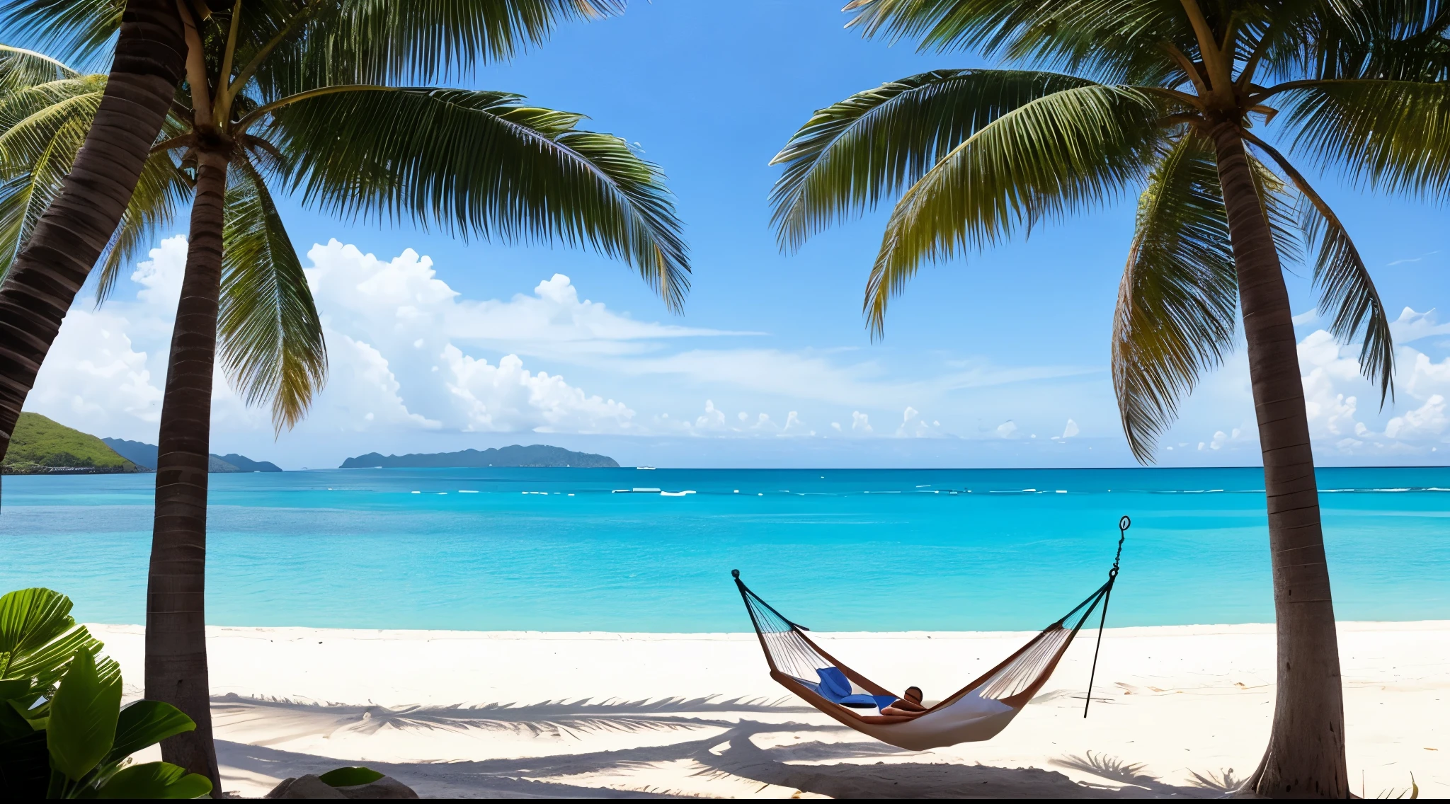 southland、resort、clear、beautiful sea、hammock、Palm tree