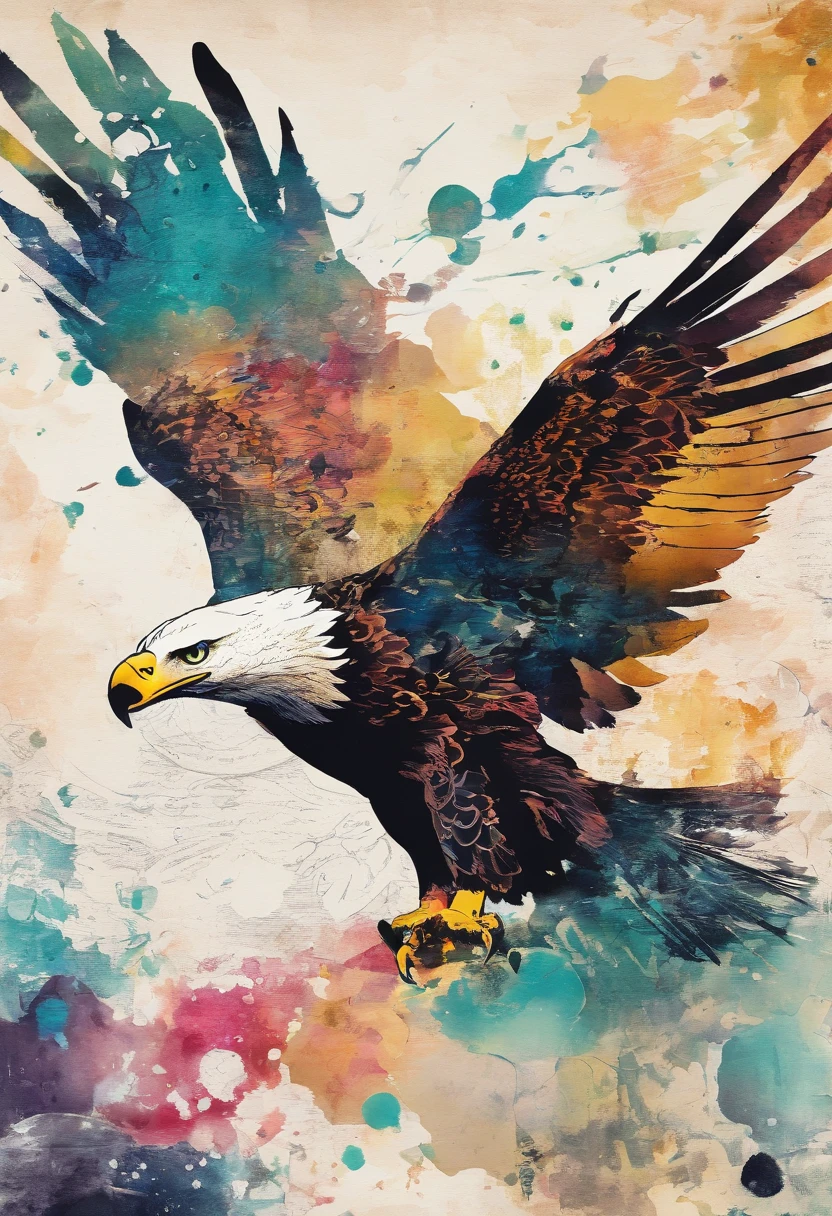  flying eagle ::2 colorful ink painting ::2 Dreamy studio ghibli style