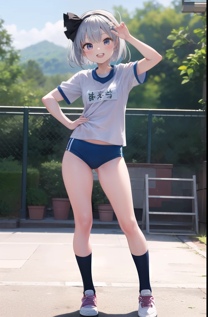 (((((whole body)))))、Youmu, This is a very cute gym uniform 、smile,、cowboy shot、stylish pose、