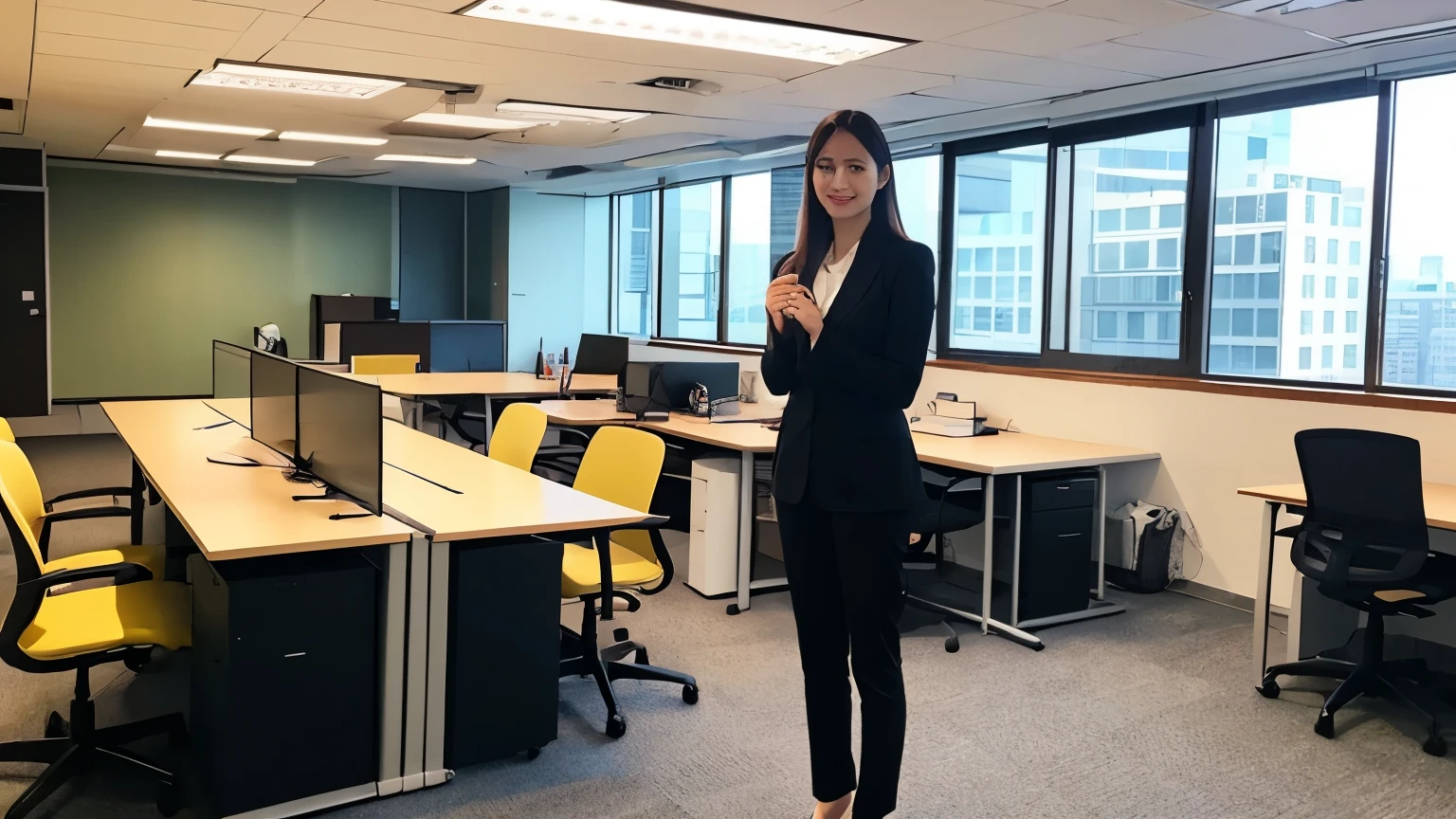 work,suits,a women,office space,stand up