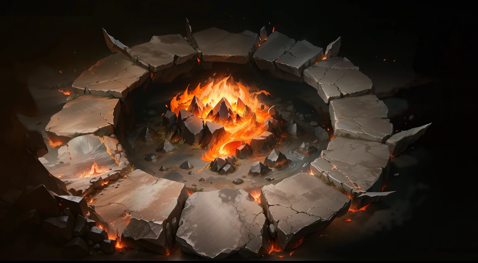 ground,The formation of stones,Fire burning inside,Flowing magma, Portal to the Lost Flame Realm, flame stones are scattered, ground阵法背景, fire element, Research the Hell Rift Portal, Dota 2 concept art, artifact dota2, fire power flames spinning, fire dragon,Holy Fire Spell Art, Dark concept art,Rich details,HD,4k