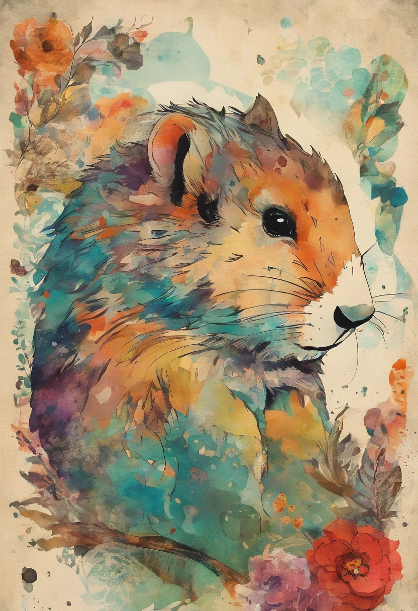 marmotte timide ::2 colorful ink painting ::2 Dreamy studio ghibli style