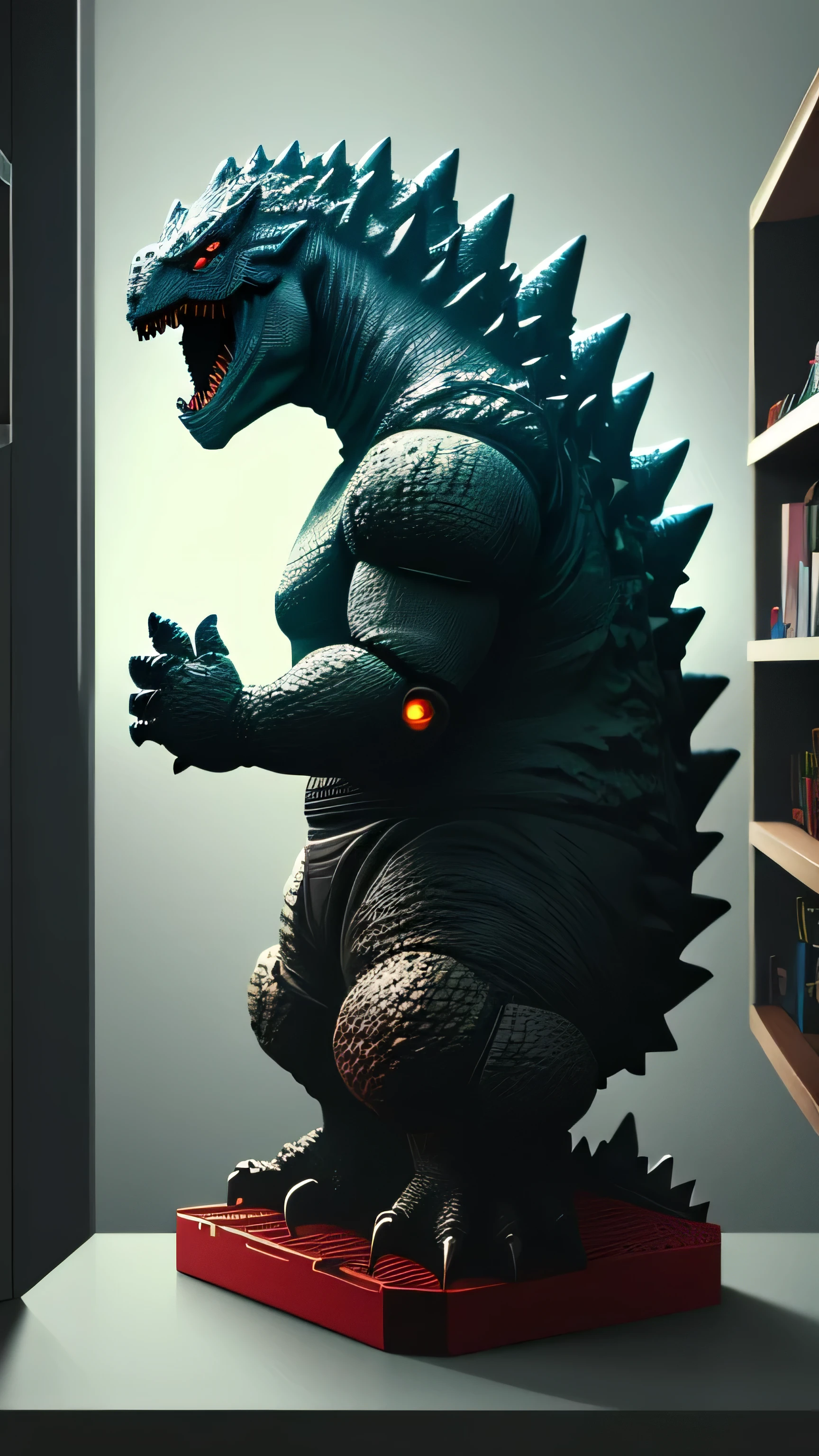 toy shelf, toy Godzilla, toy robot, 8k