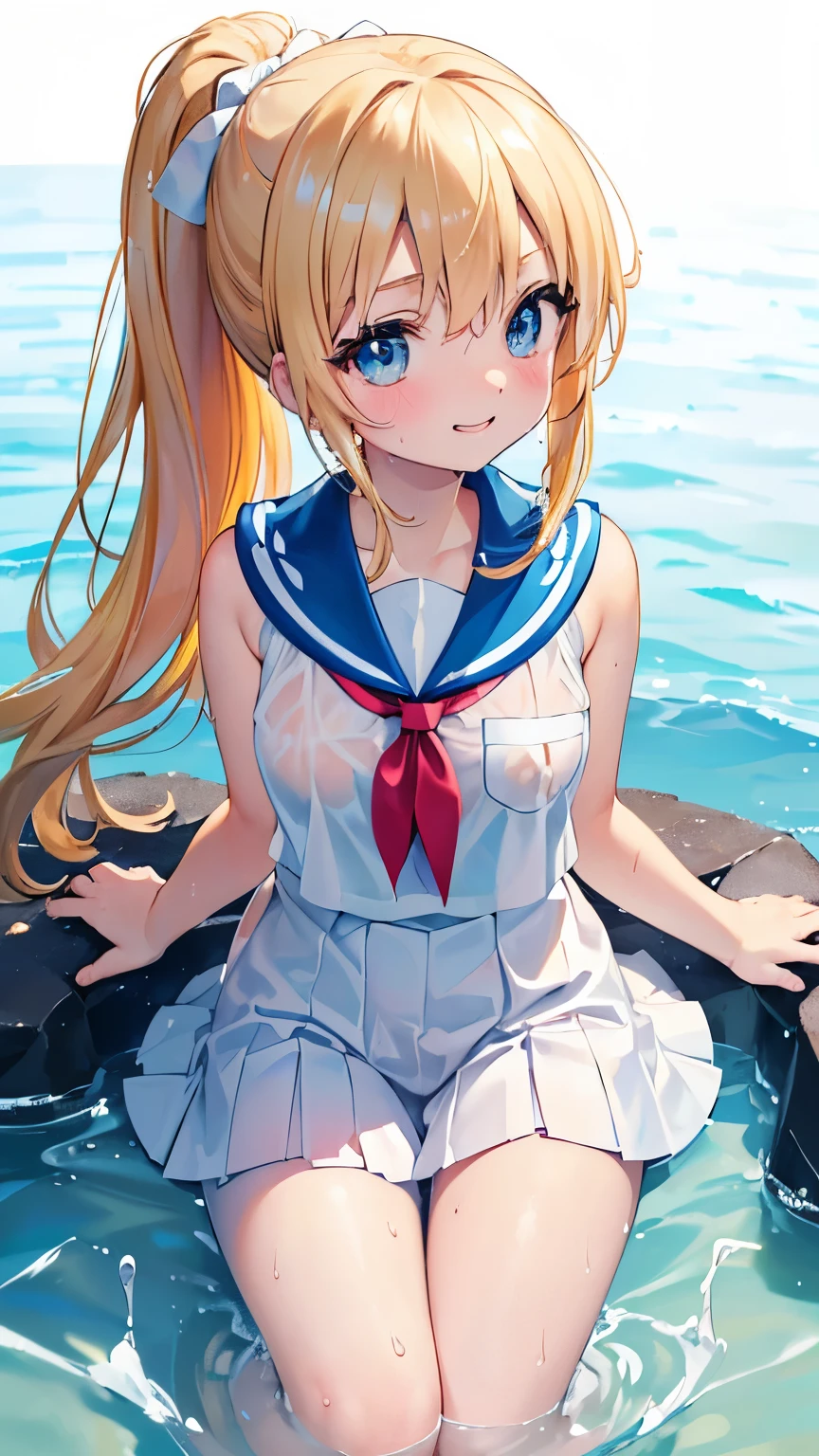 (top quality beautiful illustration),(((cute little loli))),(((tiny loli))),((())),(((small body))),(((childish face))),(((very fine pretty face))),(blonde),(very detail shiny blue eyes),(seductive),(smile),(large breasts),(marine blue school sailor uniform),(park),(night time),(sexy pose),(show black underwear),(half stripped upper wear)