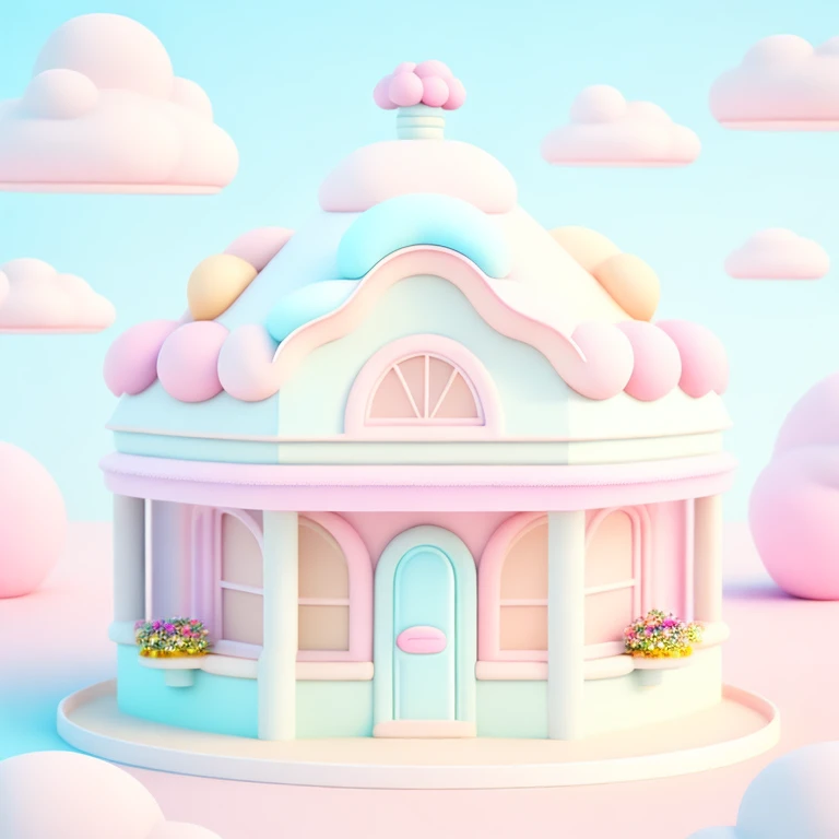 Pastel cartoon style house with ice cream roof