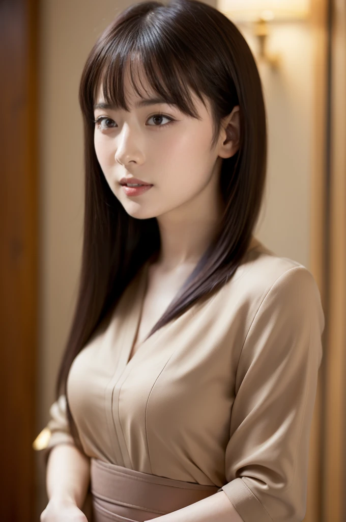 
((highest quality,8K,masterpiece:1.3)), Japanese, 26 year old female model,bangs、black haired、long hair、straight hair、Hair fluttering in the wind、((8K、RAW photo、excellent quality、masterpiece:1.2)、(realistic、Photorealistic:1.37)、Super detailed、超High-resolution、1 girl、view audience、detailed beautiful face、laughter、(thin waist) :1.3)、shirt、beautifully detailed skin、skin texture、floating hair、professional lighting、small breasts、Soft Eyes