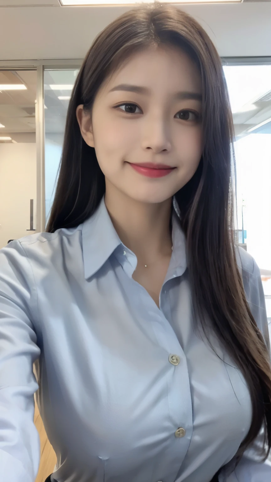 A close up of a woman in a blue shirt posing for a picture - SeaArt AI