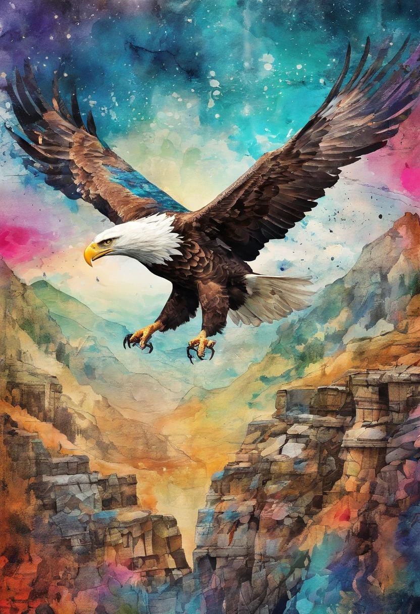 flying eagle, montagne ::2 colorful ink painting ::2 art fantasy
