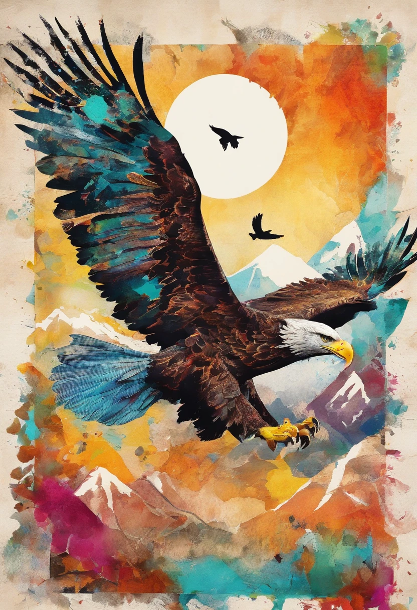 flying eagle, montagne ::2 colorful ink painting ::2 art fantasy