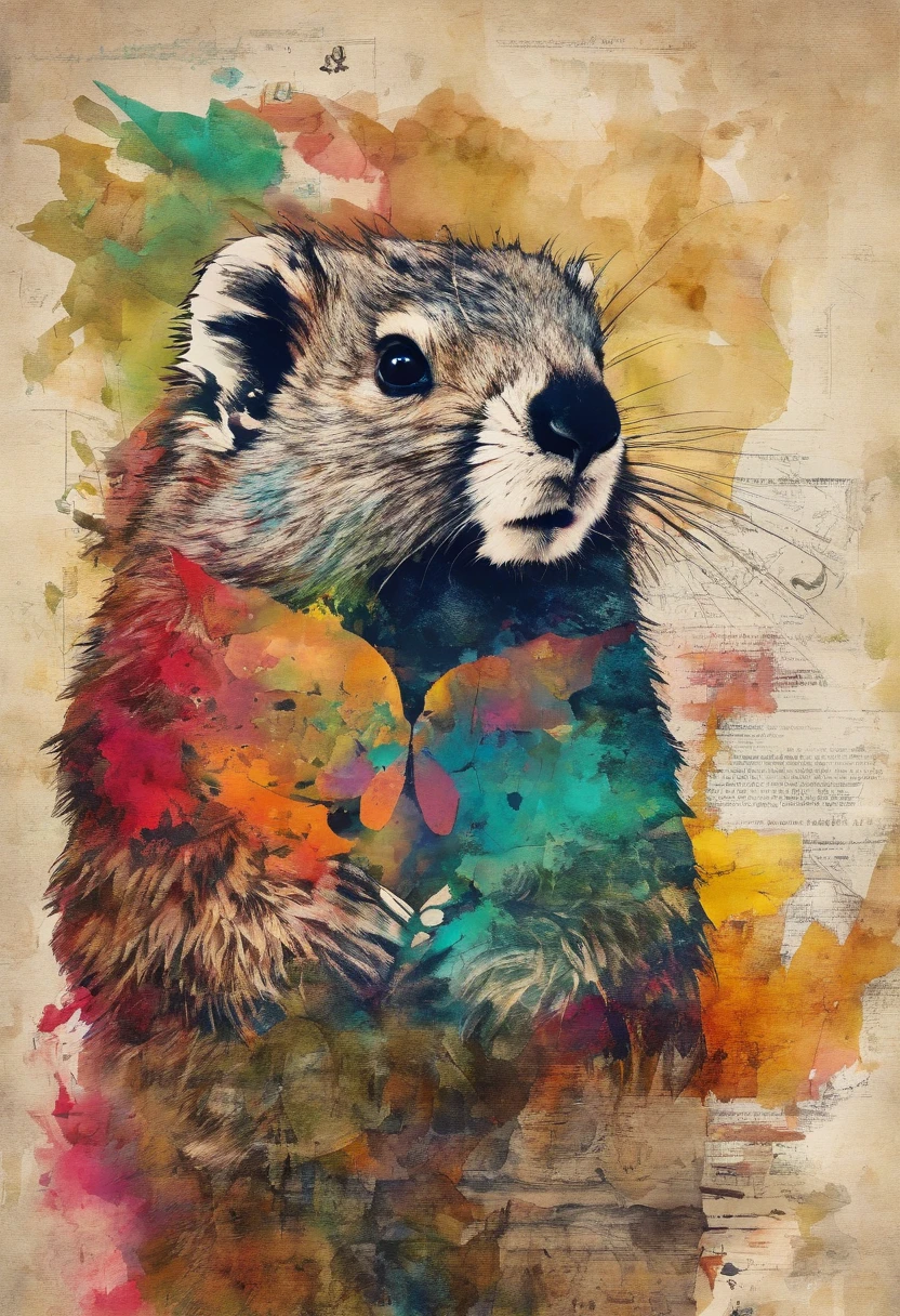 une marmotte timide, prairie ::2 colorful ink painting ::2 art fantasy