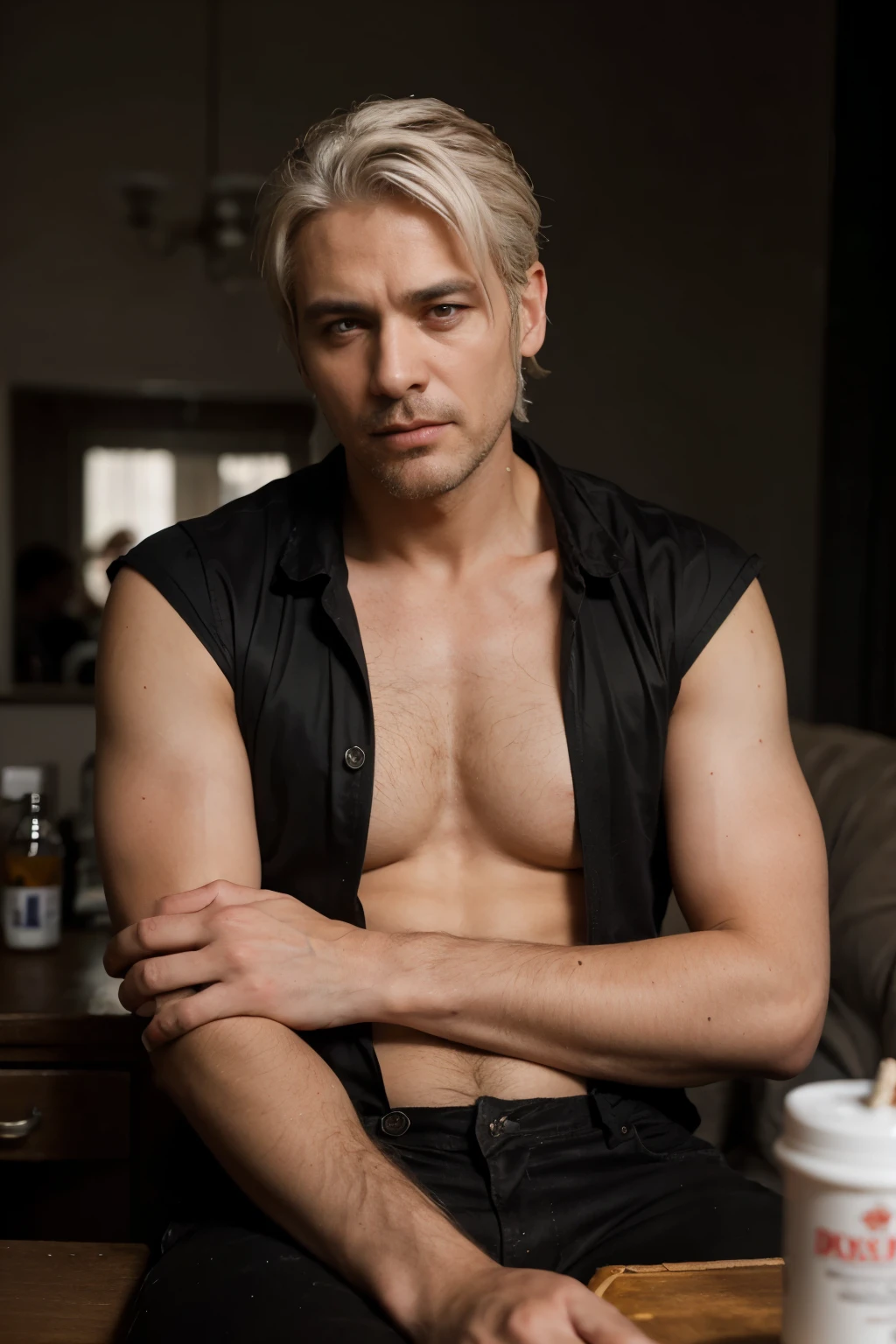 best quality .Betrayed by his lover .An emotional single who loves Jorva cigarettes with a dignified and heavy white hair and a long beard .
In his youth, Ayash, 45 years old, handsome, only loved the color black .
A drug addict, he likes strange clothes, he is lazy