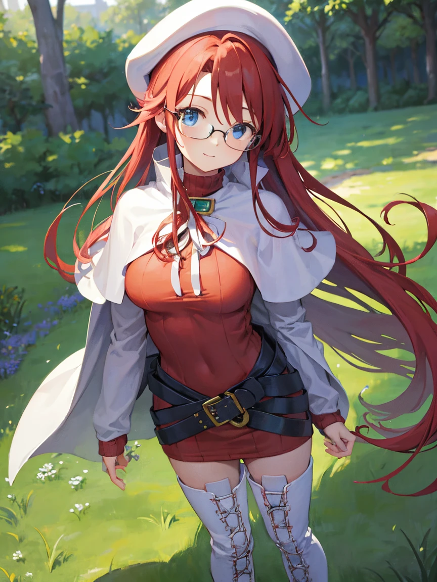 summonnightThere, There, long hair, blue eye, red hair, beret, have, Glasses,
break long hair, Thighhighs, have, dress, boots, Glasses, belt, cape, sweater, zettai ryouiki, beret, thigh boots, white shoes, ribbed sweater, loose belt,alone,
break outdoors, fantasy_town,
break (masterpiece:1.2), highest quality, High resolution, unity 8k wallpaper, (figure:0.8), (beautiful detailed eye:1.6), highly detailed face, perfect lighting, Very detailed CG, (perfect hands, perfect anatomy),covered_nipple,covered_belly button,light_smile ,(half_eye:1.4),sword,armpit,sleepy,dynamic_Are standing,Barrel,red_sweater,away_foot,Magic_effect,