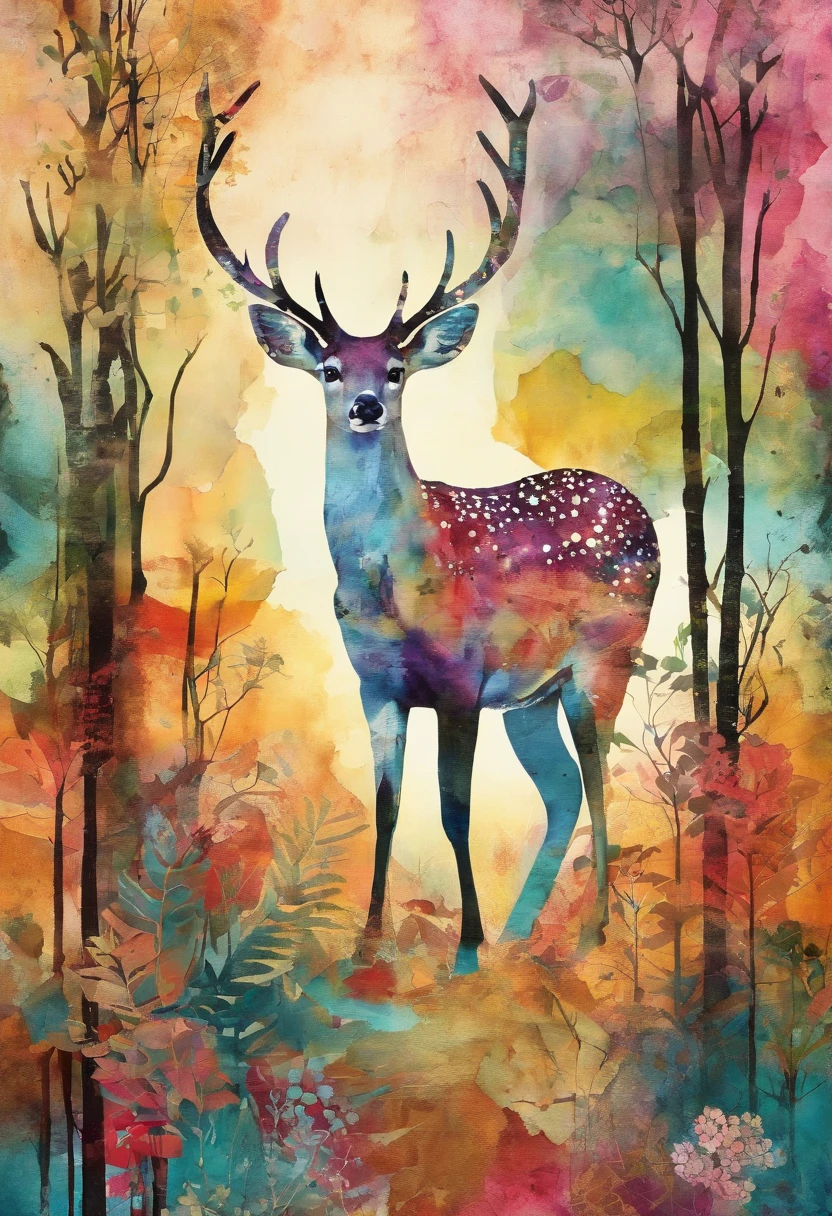 biche marchant, forest ::2 colorful ink painting ::2 art fantasy