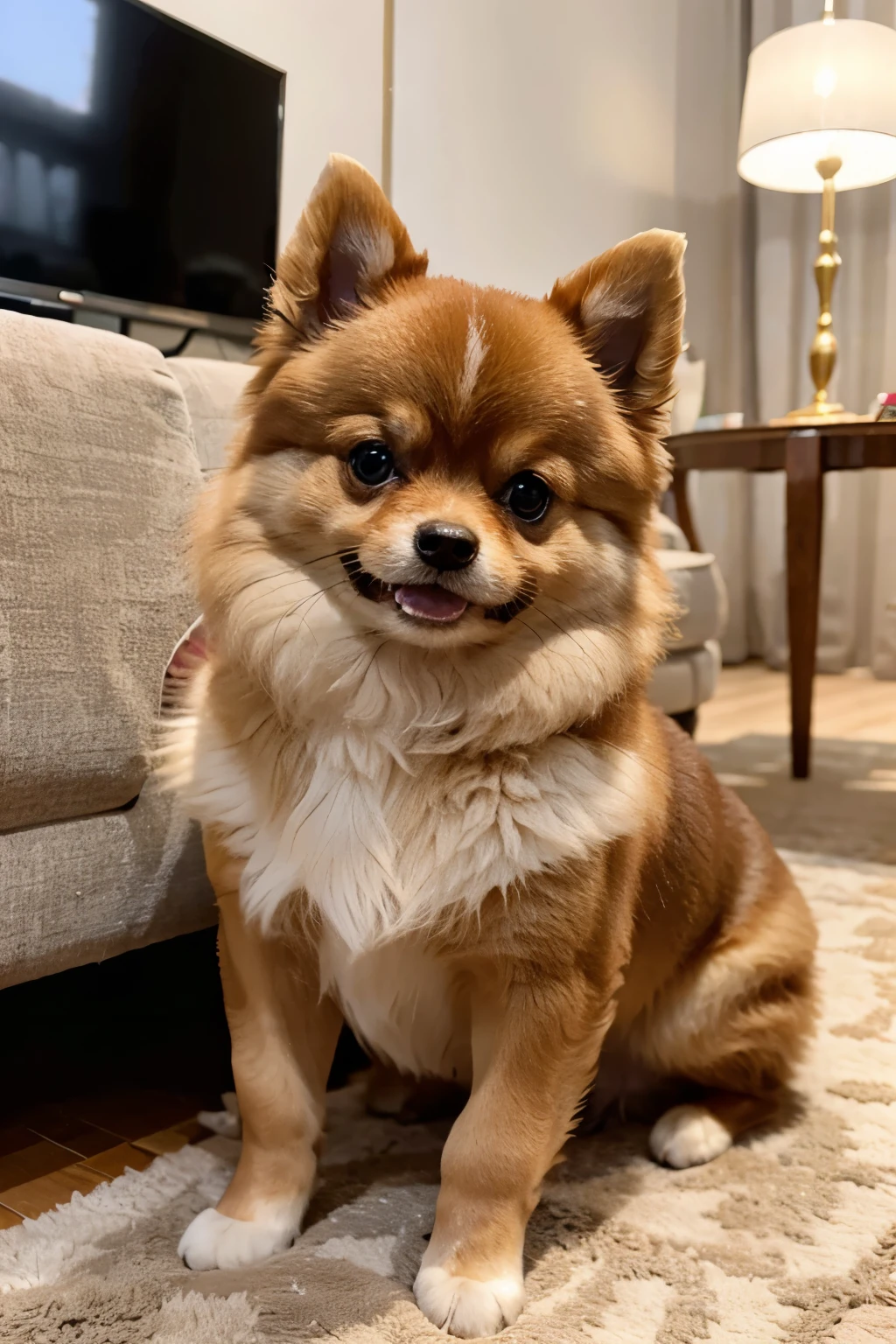 A Pomeranian in Dubai at home