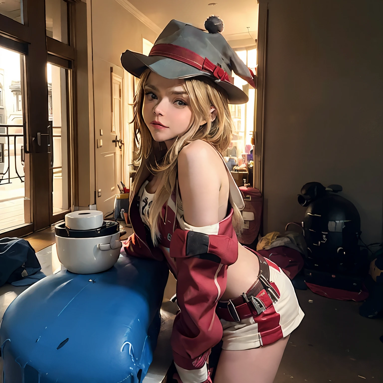 Hyper-realistic, ultra detailed, a girl ((naked)) ((WITH SHORT WAVY ORANGE HAIR)) dressed as a pirate in front of computer monitors typing at the keyboard ((((with small breasts showing)))) , (black collar around the neck)(with pirate hat) (with black panties and black stockings)(((full body)))(((transparent at))) ((((((with small breasts showing)))))((full body naked))((green light))