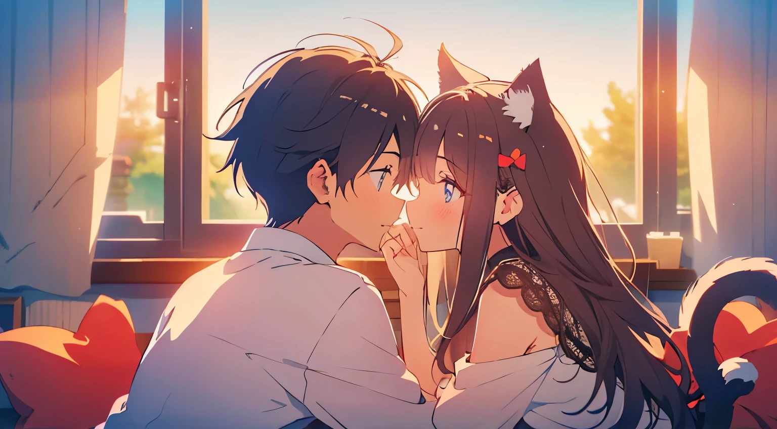 couple in love, cat girl