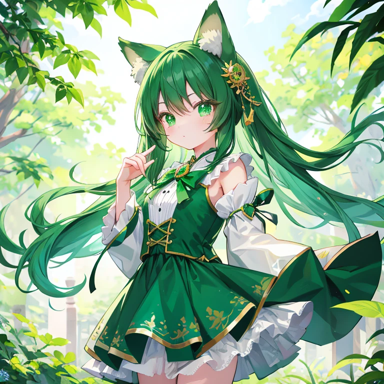 highest quality、masterpiece、Cute animal ears、detailed face、emerald clothes
.