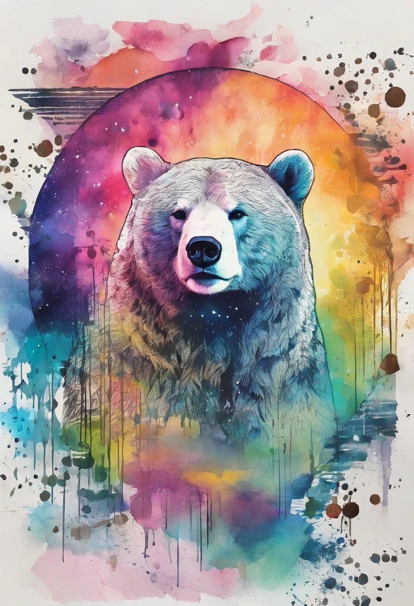 ours blanc, Aurora borealis ::2 colorful ink painting ::2 art fantasy