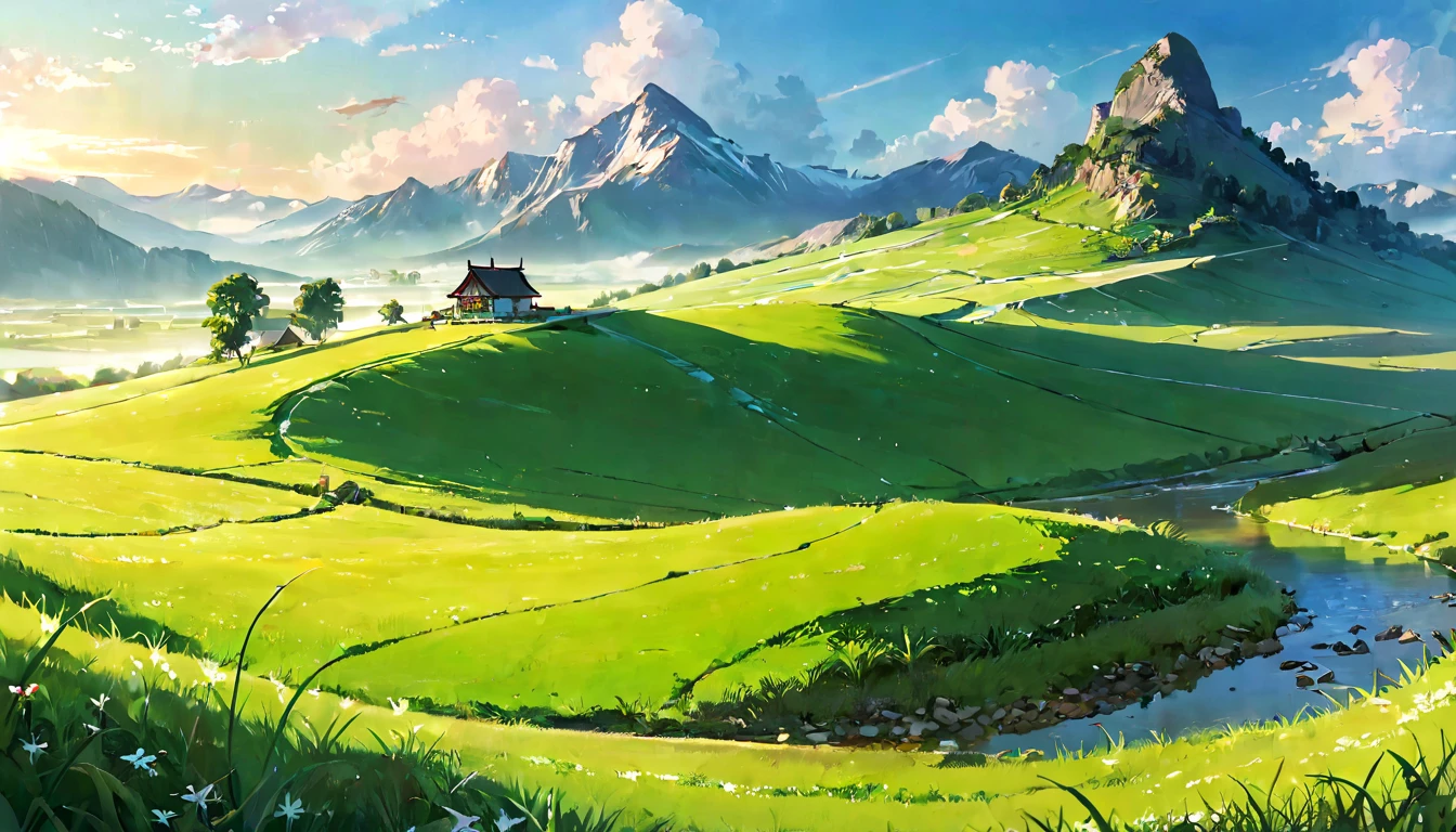 (masterpiece, best quality, very aesthetic, absurdres,general),grassland
morning
