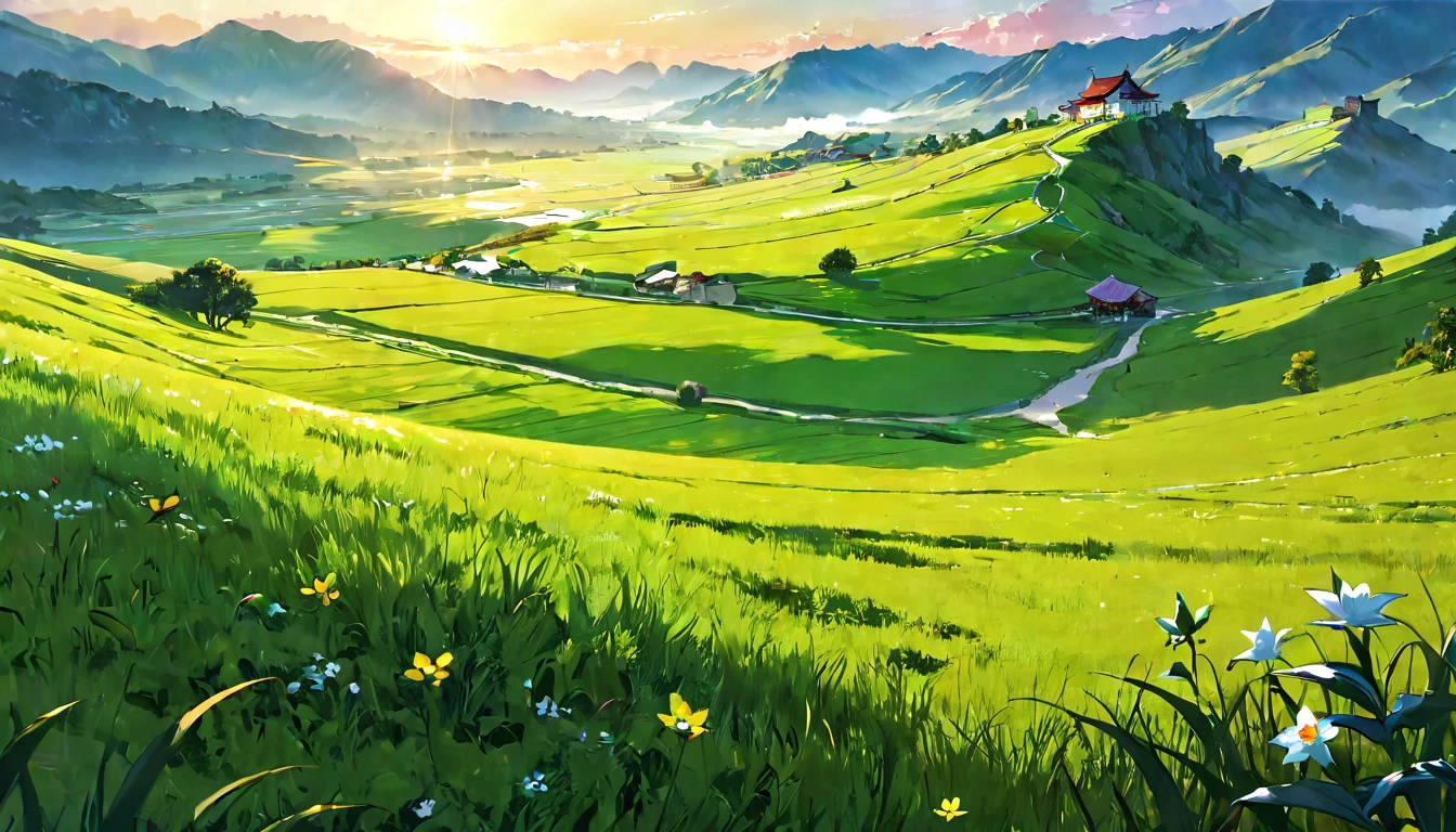 (masterpiece, best quality, very aesthetic, absurdres,general),grassland
morning