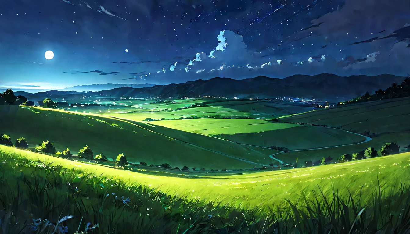 (masterpiece, best quality, very aesthetic, absurdres,general),grassland,night
