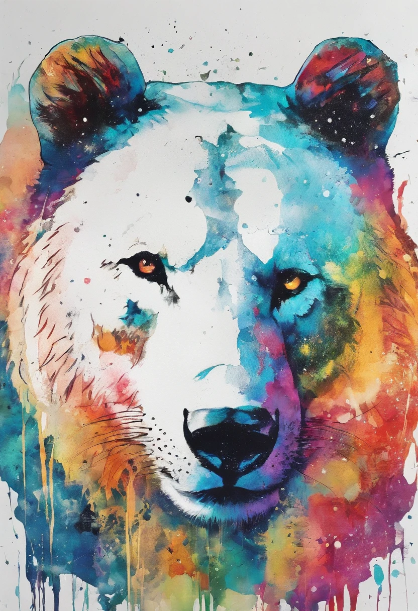 ours blanc courant, Aurora borealis ::2 colorful ink painting ::2 art fantasy
