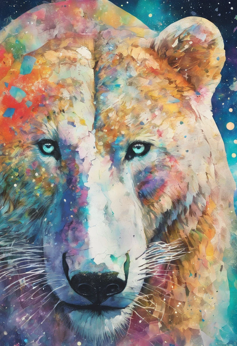 ours blanc courant, Aurora borealis ::2 colorful ink painting ::2 art fantasy