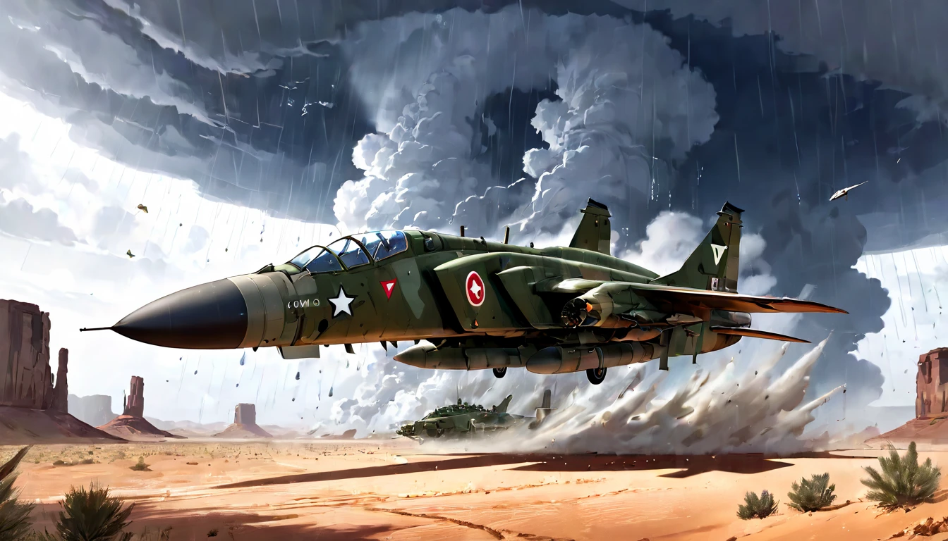 (masterpiece, best quality, very aesthetic, absurdres,general),rain air bombardment, desert