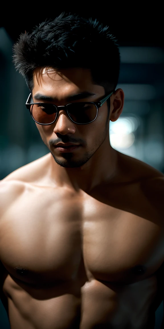 Beautiful adult Asian male college student,25 years old， hairy body, Wears transparent glasses, Military Flathead, wear tights, On the outdoor track, ((Slim, muscular)), Full chest muscles，swelling of chest muscles，There are six-pack abs、Strong fitness man，(Running hard on the 100-meter track)，photoactual, photo, masterpiece, actual, realism, photorealism, high contrast, photoactual digital art trending on Artstation 8k HD high definition detailed actual, detailed, texture, hyper detailed, actual texture, armature, best quality, ultra high resolution, (photoactual:1.4),, High resolution, detailed, raw photo, Sharp Re, by lee jeffries nikon d850 film stock photograph 4 kodak portra 400 camera f1.6 lens rich colors hyper actual lifelike texture dramatic lighting unrealengine trending on artstation cinestill 800,