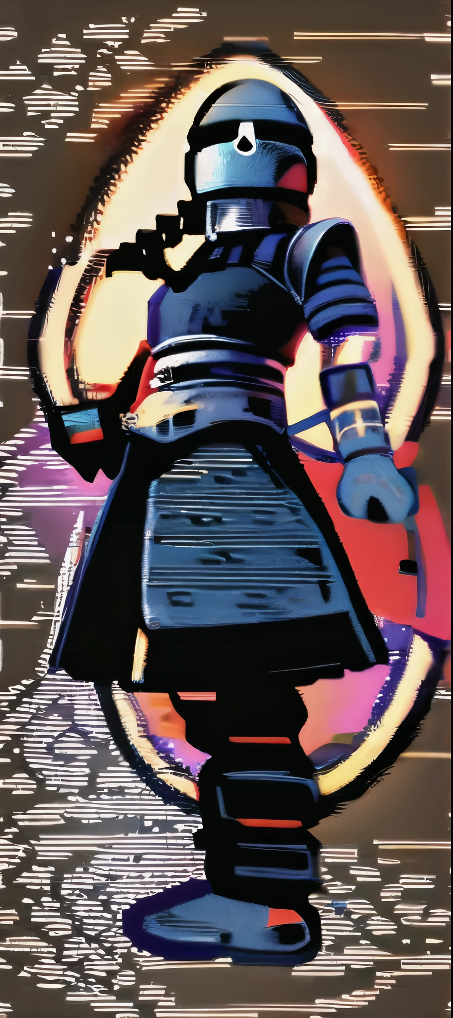 fennec shand
hair_ornament
single braid
scar on face
uniform
bounty hunter helmet simple background, full body,
black eyes, solid oval eyes, outline