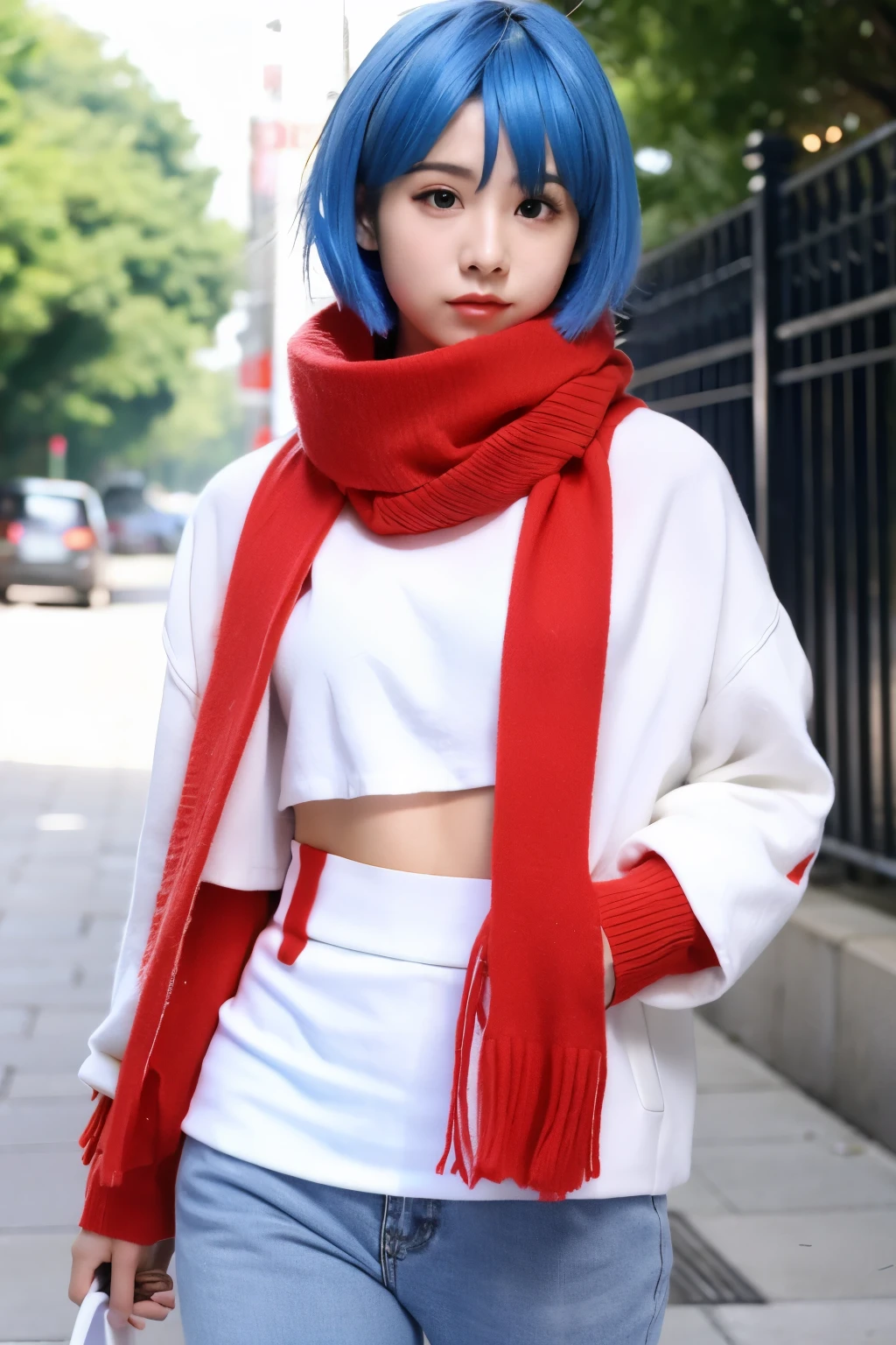 red scarf blue hair shortcut white clothes Dragon Ball Super bloomers No sleeve Beauty