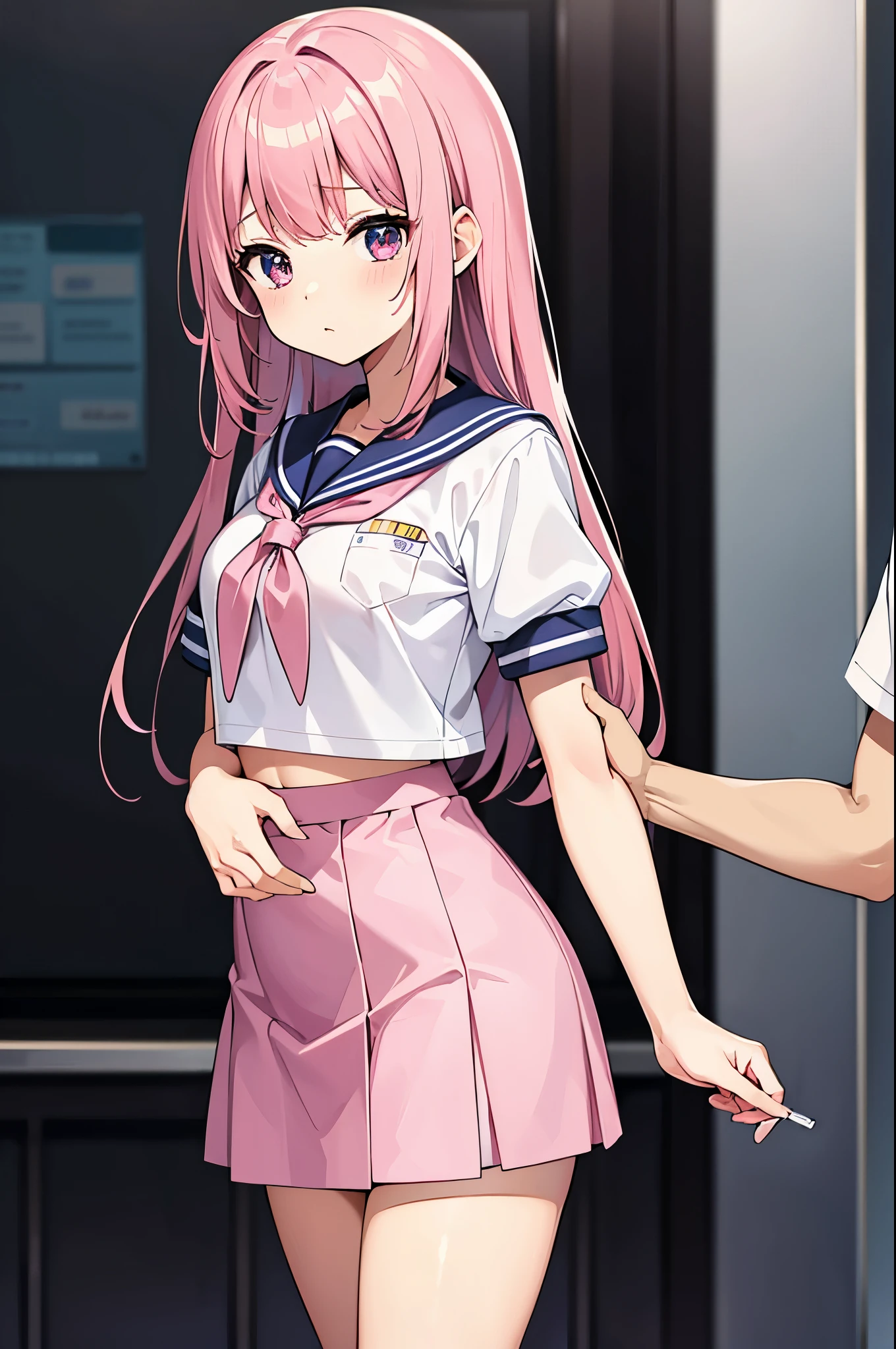 A pink-haired high school girl in a sailor uniform receives a vaccination、A man grabs your arm、Take the syringe and stick it into your upper arm.。.