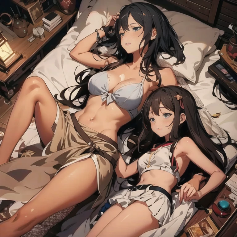 anime girls laying on a bed with their backs to each other, guweiz, two beautiful anime girls, kantai collection style, seductive anime girl, wlop and sakimichan, kawacy, girls resting, anime girls, makoto shinkai and artgerm, artwork in the style of guweiz, guweiz masterpiece