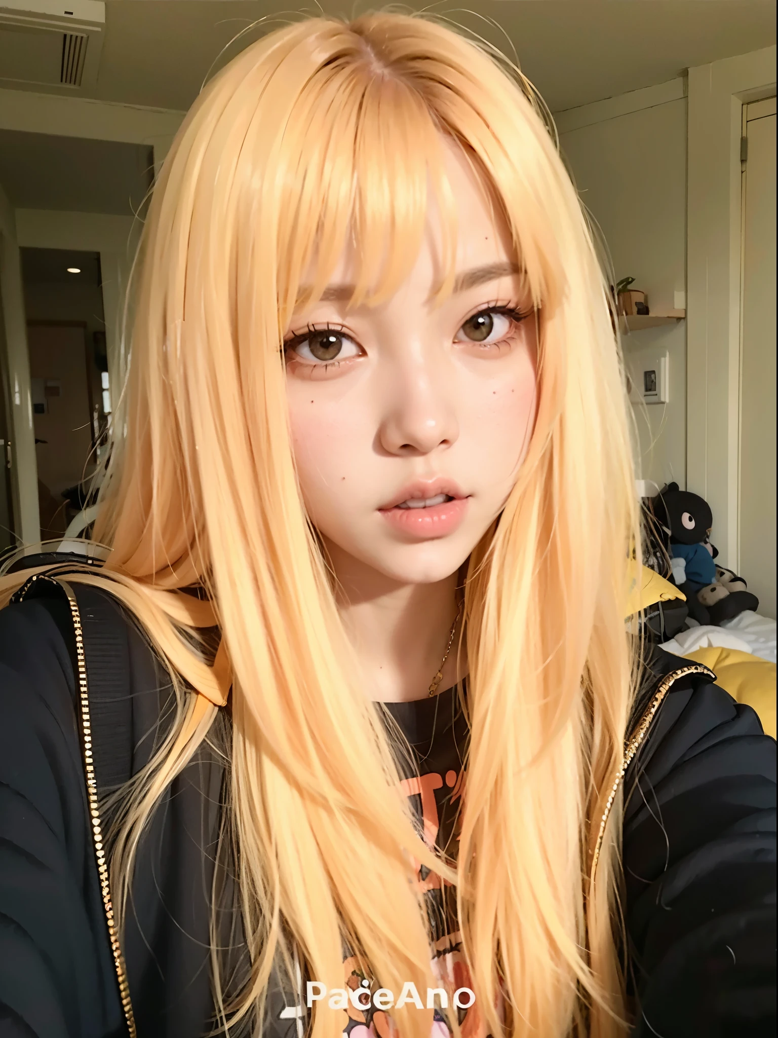 un primer plano de una persona con cabello largo y una camisa negra, Lalisa Manobal, Lalisa Manoban de Blackpink, parque roseanne de blackpink, bella delfina, chica anime en la vida real, ulzzang, jossi de blackpink, she has long redpelo naranja, Cabello amarillo, pelo naranja, muchacha coreana, cabello naranja brillante, bright peach face