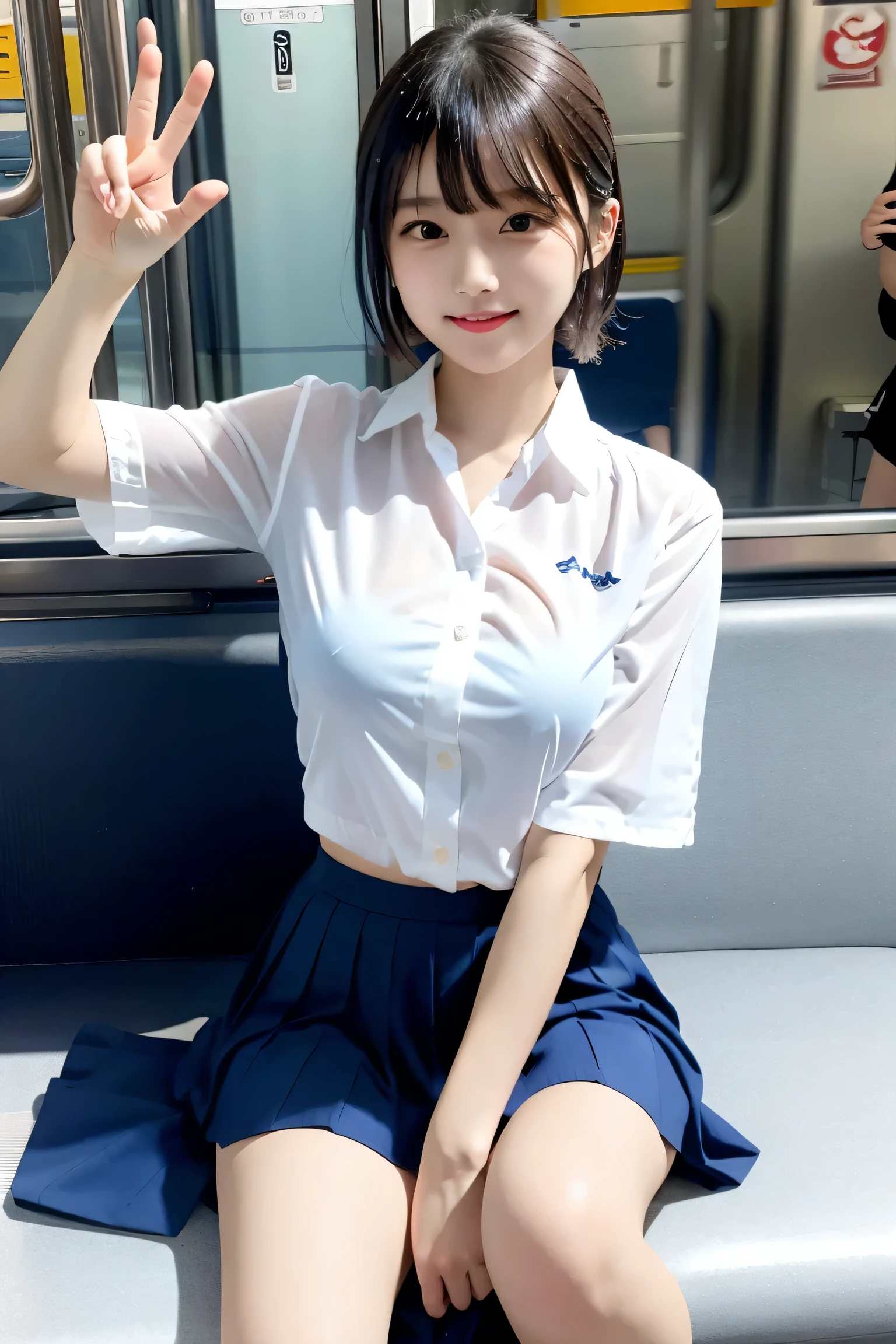 japanese girls、18yo girl、ple short hair、Blond Hair、bangs、BROWN EYES、Perfect figure、Sense of transparency、luster、glosodest chest、School Uniforms、Navy blue ribbon、Light blue shirt、Navy blue skirt、Guangyue、Burning body、hposing Gravure Idol、On the train、Beautiful feet、Strong sunlight、Nasty、Rain-drenched body、wet、actress、hposing Gravure Idol、Nogizaka Idol、korean idol