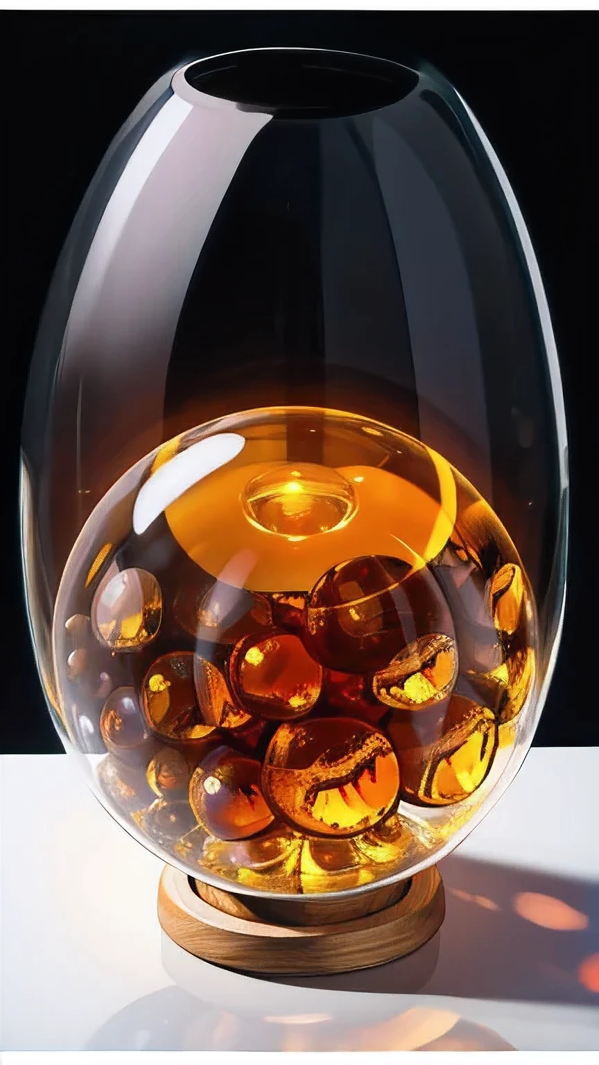 highest quality, amber, Perfect sphere, central