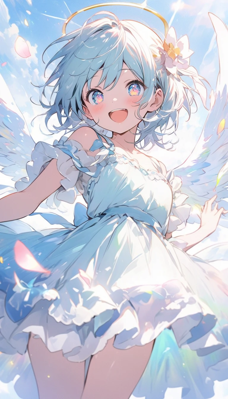 (highest quality、masterpiece、High resolution、detailed), (Shining eyes、detailed美しい顔)､beautiful anime、BREAK,In a pastel and watercolor style,
soft-colored petals are dancing in the air.
A charming Cupid with a smile is depicted, radiating happiness.