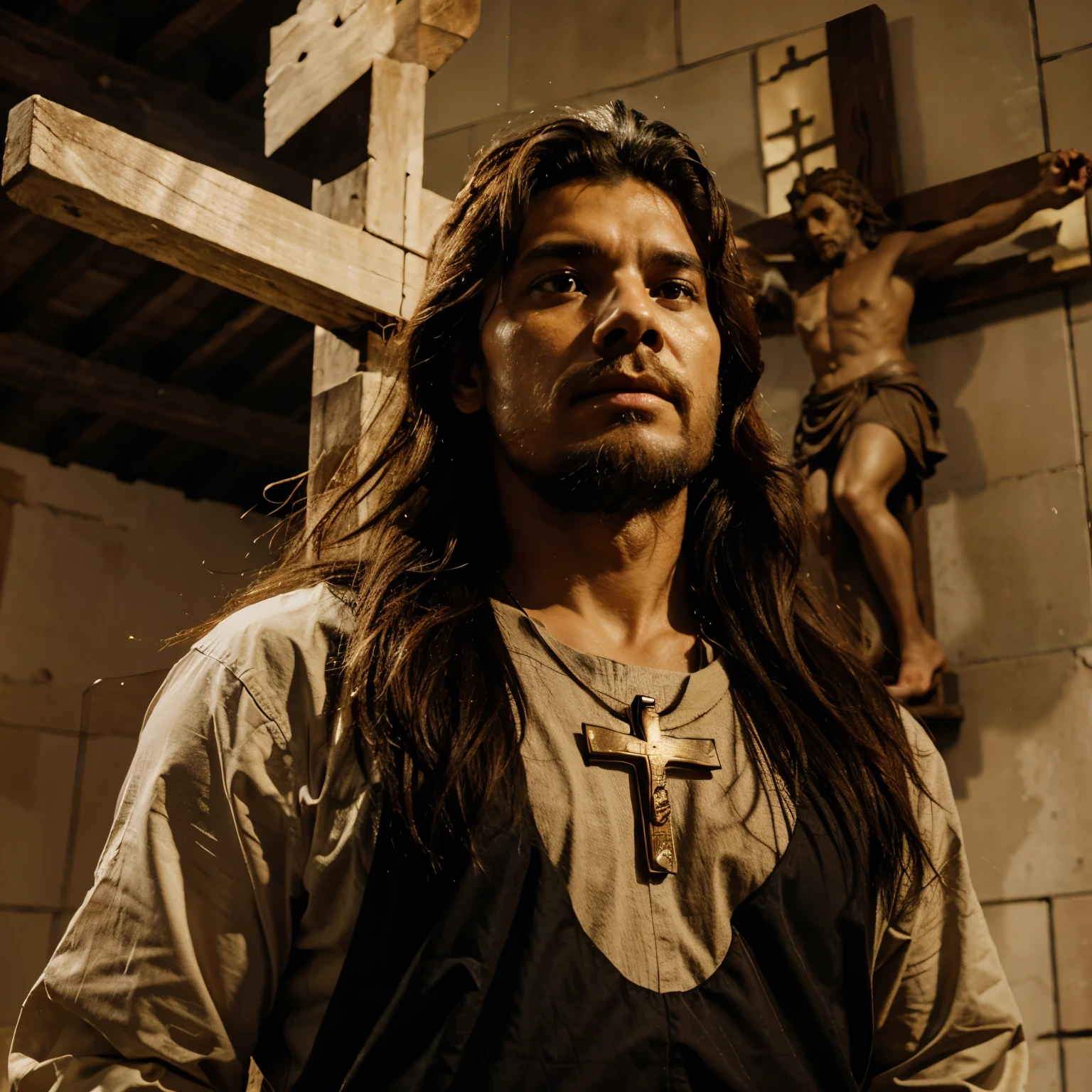 God on the cross and lion