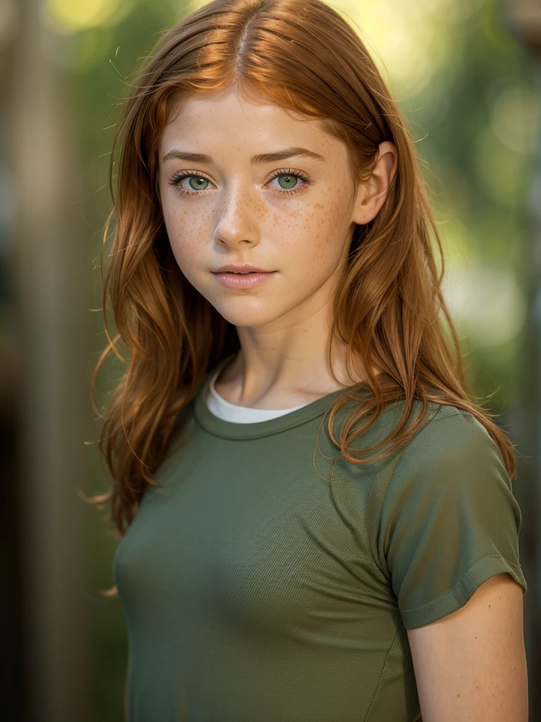 (Alyson Hannigan), slim, skinny, beautiful face, thin face, Irish tween girl fitness model, very small perky breasts, small hips, standing pose, thin legs, ginger hair, freckles, shy pose, (neglected teenager's bedroom, wearing a crop top Tshirt and short college skirt, ginger hair, shy, girl, long legs, narrow waist, narrow hips, slim, beautiful tween girl), (Tween model, 14 years ol), Ethereal beautiful, slim, , ginger hair, green eyes, flat perky chests, Soft light, ((David Hamilton Style)), full body picture, masterpiece, Best Quality, Photorealsitic, 8K, High resolution, Detailed skin, 8K UHD, Digital SLR, Soft lighting, High quality, Film grain, FUJI XT3,