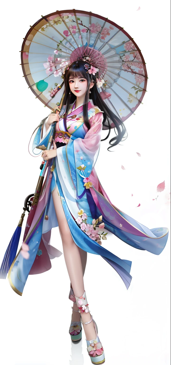 1A beautiful plum blossom princess holding a plum blossom umbrella and wearing a pink ancient costume