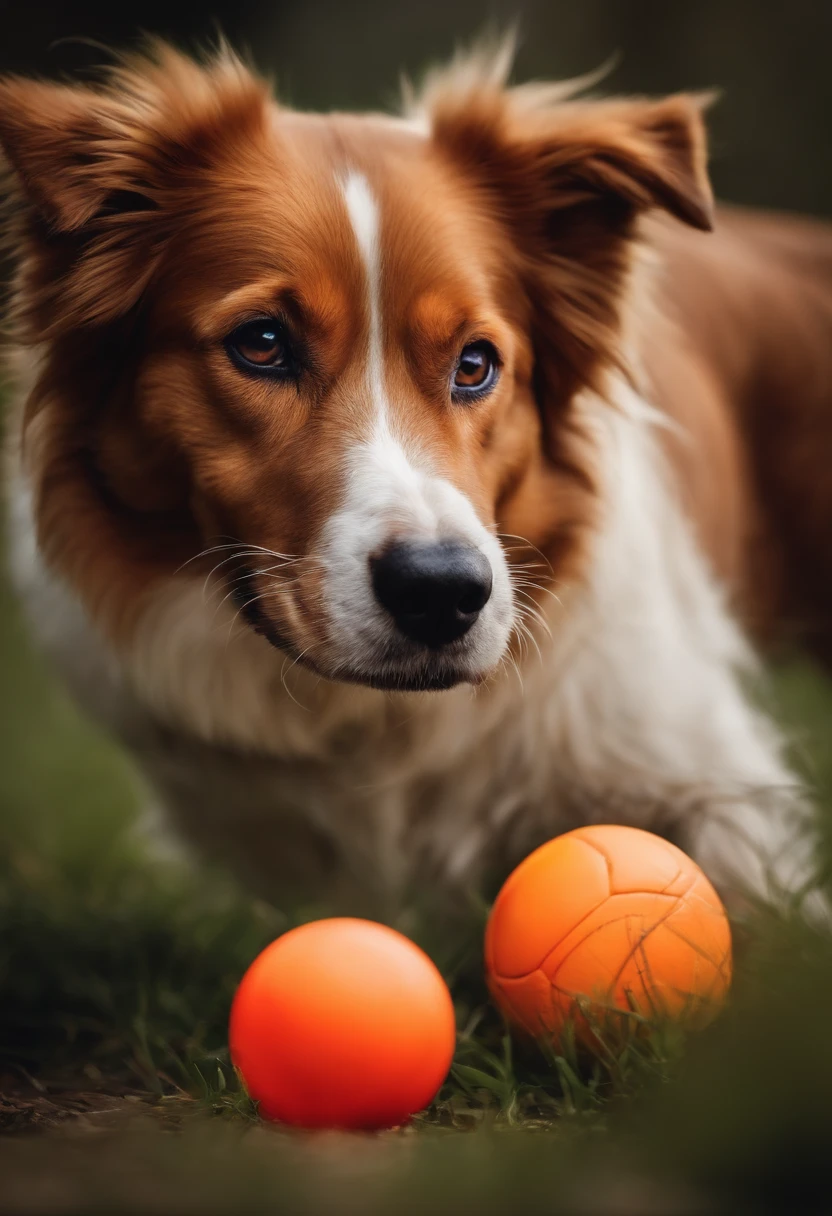 master piece of a dog playing with ball