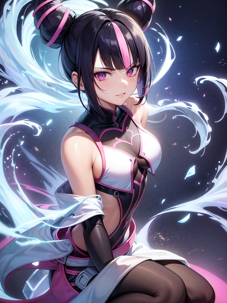 raios de luz,juri han,belo corpo,mulher jovem,short black hair , badass , colan,May,coxas torneadas,Evil Smile,juri han,chifres de cabelo,detalhes do corpo,low yellow lighting,raios de luz belo corpo detalhado,coxas