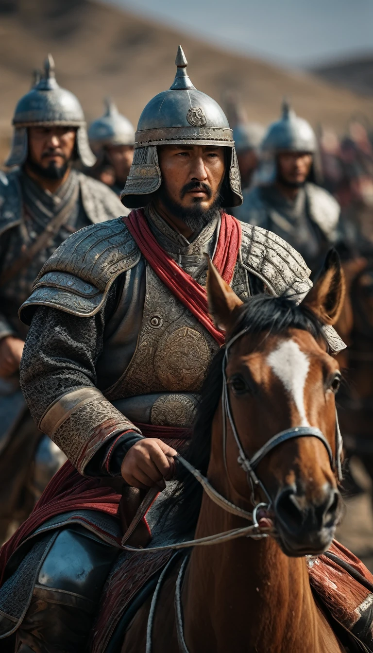 Shots of strategic maneuvers by the Mamluks, outmaneuvering the larger Mongol force with cunning tactics (perfect face), (undamaged face), (detailed face), background dark, hyper realistic, ultra detailed hyper realistic, photorealistic, Studio Lighting, reflections, dynamic pose, Cinematic, Color Grading, Photography, Shot on 50mm lens, Ultra-Wide Angle, Depth of Field, hyper-detailed, beautifully color, 8k